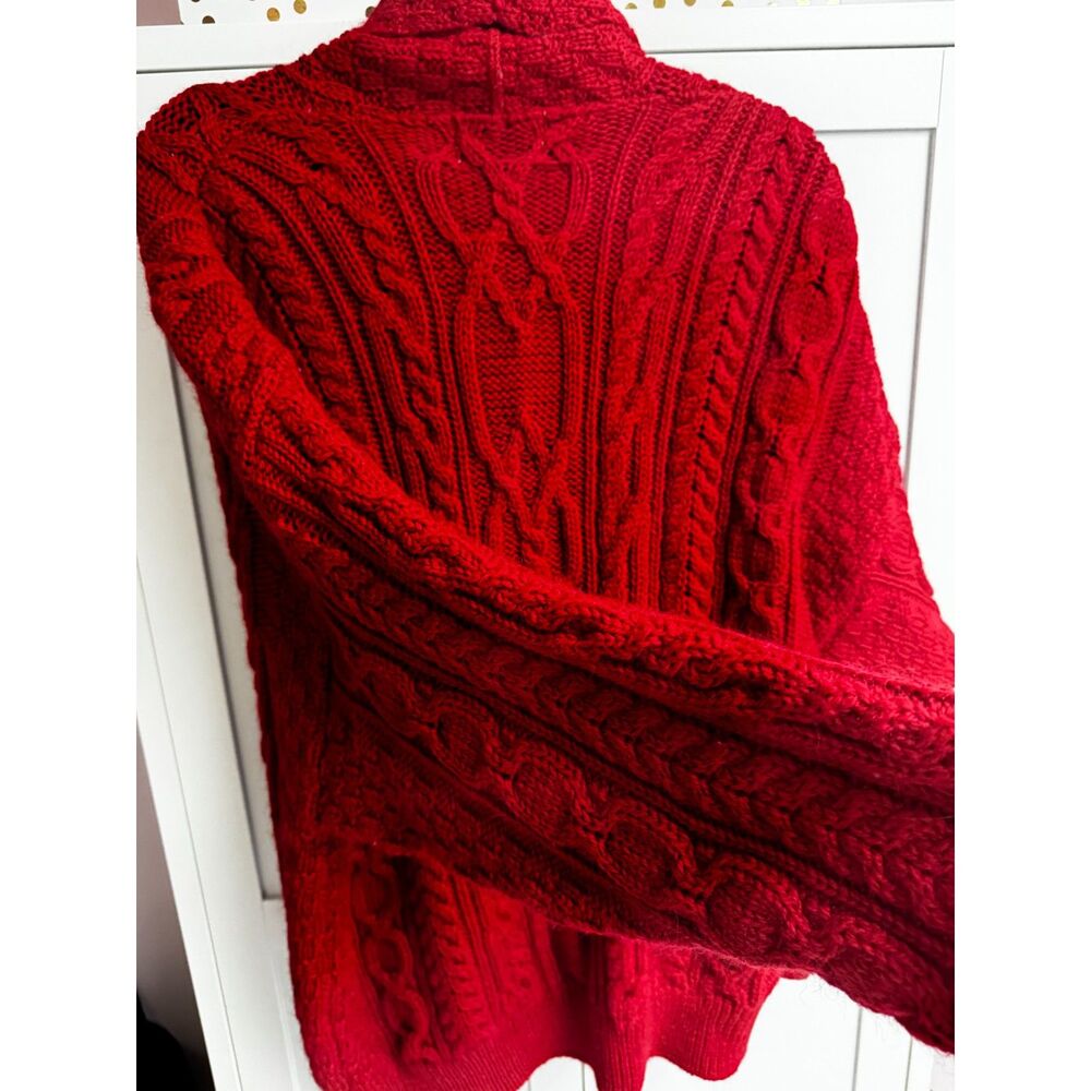 Aran Crafts Ireland 100% Wool Cable Knit Shawl Collar Cardigan – Red – Size XL - Picture 5 of 5